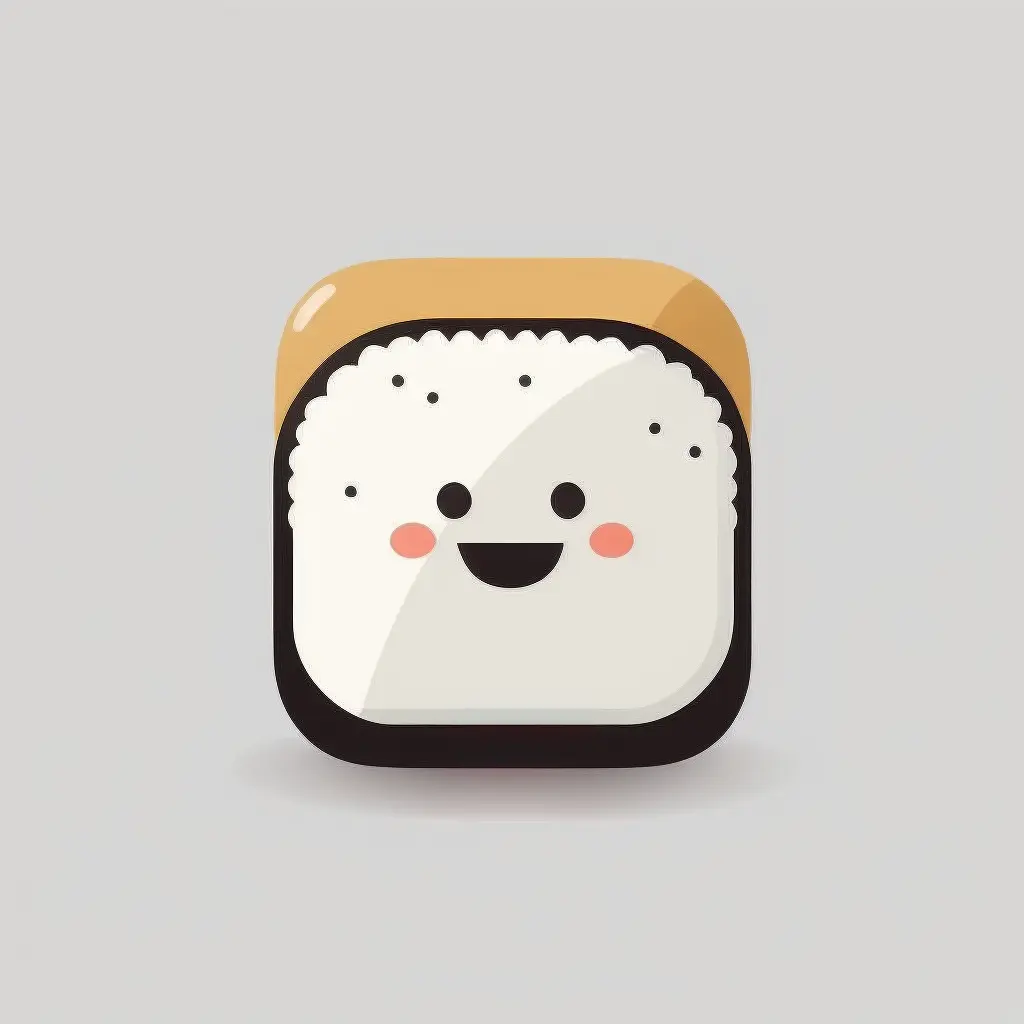 squared with round edges mobile app logo design, flat vector app icon of a cute onigiri, minimalistic, white background